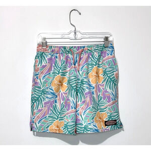 Vineyard Vines Boys Swim Trunks M 12-14 Green Violet Board Shorts Pockets Logo